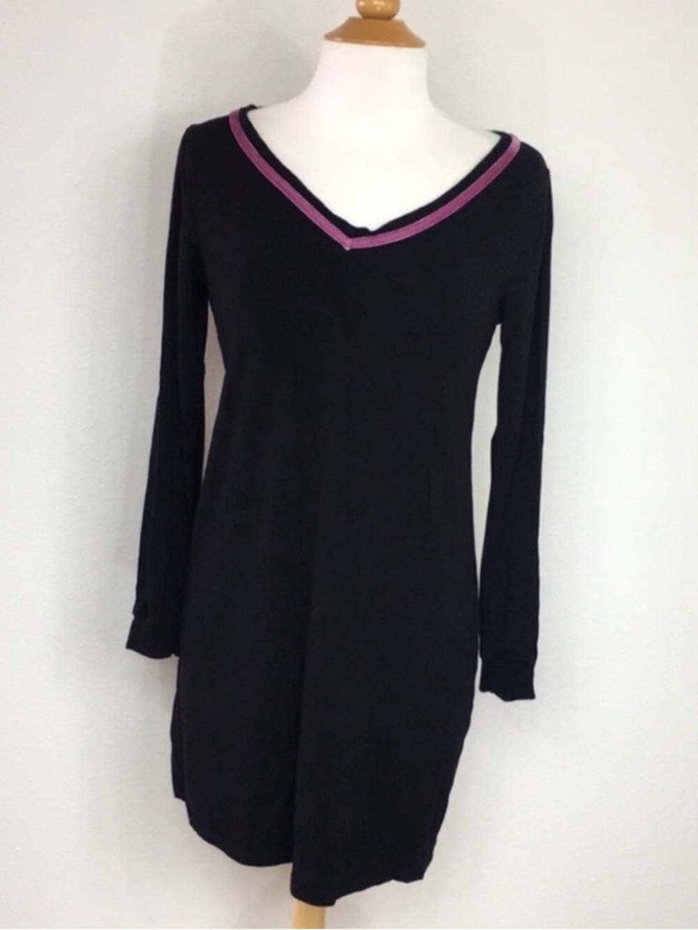 Studio 3 La Perla Women Black Velvet Trim Stretchy Shift Loungewear Dress Size S